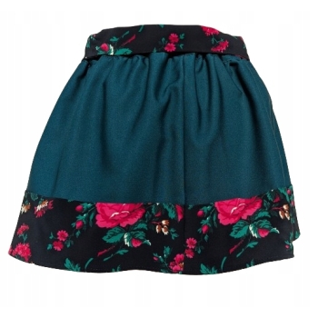 Spódniczka dziewczęca zielona kwiaty folk na gumie na wymiar