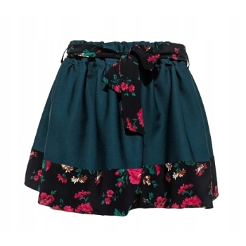 Spódniczka dziewczęca zielona kwiaty folk na gumie na wymiar