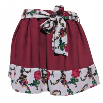 Spódniczka dziewczęca bordowa kwiaty folk na gumie na wymiar
