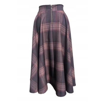 Spódnica koło Midi brązowa krata na wymiar Polska Produkcja rozkloszowana