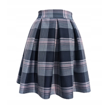 Spódnica MINI kontrafałdy niebieska granatowa krata na wymiar na zamówienie