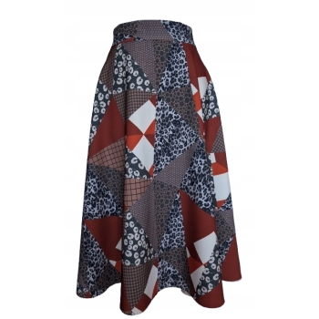 Spódnica klosz MIDI krata brąz szary