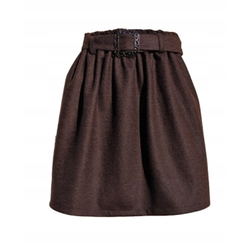 Spódnica wełniana brązowa czekolada kieszenie mini na gumie