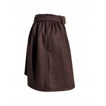 Spódnica wełniana brązowa czekolada kieszenie mini na gumie