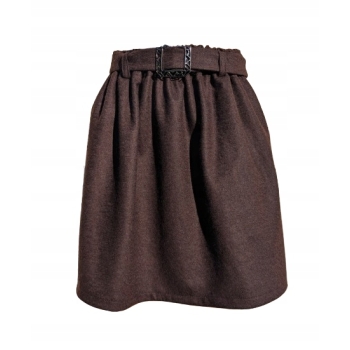 Spódnica wełniana brązowa czekolada kieszenie mini na gumie