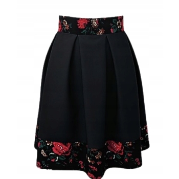 Spódnica kontrafałdy czarna kwiaty KGW folk szyta szycie na wymiar miarę