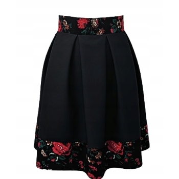 Spódnica kontrafałdy czarna kwiaty KGW folk szyta szycie na wymiar miarę