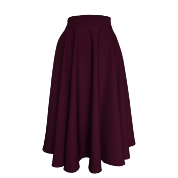 Spódnica Midi burgund szyta na wymiar Polska Produkcja rozkloszowana koło
