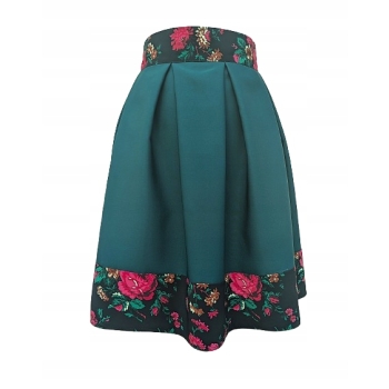 Spódnica kontrafałdy zieleń butelkowa kwiaty KGW folk szyta szycie na miarę