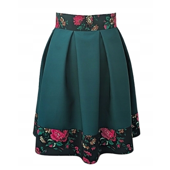 Spódnica kontrafałdy zieleń butelkowa kwiaty KGW folk szyta szycie na miarę