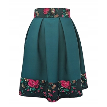Spódnica kontrafałdy zieleń butelkowa kwiaty KGW folk szyta szycie na miarę