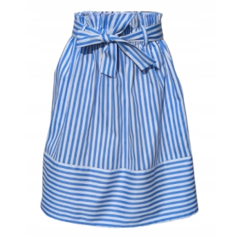 Bawełniana spódnica midi w paski błękitna kieszenie gumka w pasie+ pasek