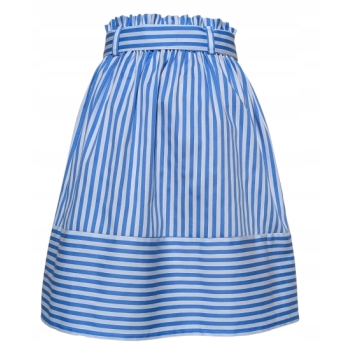 Bawełniana spódnica midi w paski błękitna kieszenie gumka w pasie+ pasek