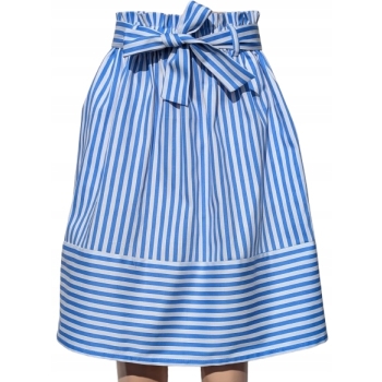 Bawełniana spódnica midi w paski błękitna kieszenie gumka w pasie+ pasek