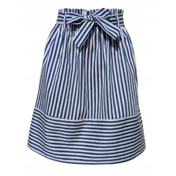 Bawełniana spódnica midi w paski granatowe kieszenie gumka w pasie + pasek