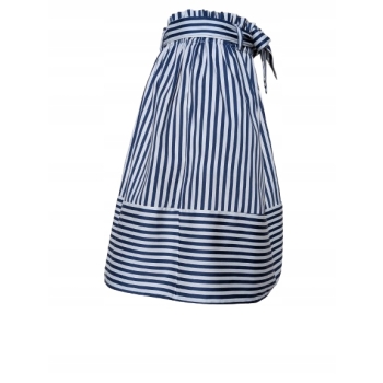 Bawełniana spódnica midi w paski granatowe kieszenie gumka w pasie + pasek