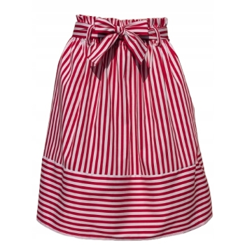 Bawełniana spódnica midi w paski czerwone kieszenie gumka w pasie +pasek