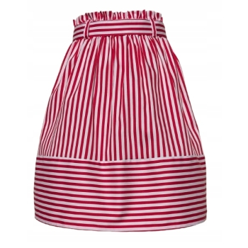 Bawełniana spódnica midi w paski czerwone kieszenie gumka w pasie +pasek