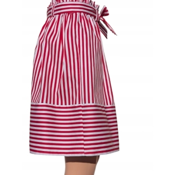 Bawełniana spódnica midi w paski czerwone kieszenie gumka w pasie +pasek