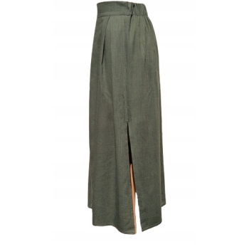 Spódnica MAXI khaki S 36 LEN BAWEŁNA Polska Produkcja guma