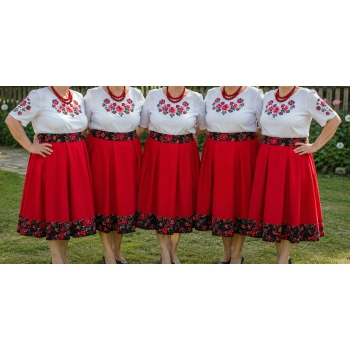 Spódnica kontrafałdy czerwona kwiaty KGW folk szyta na miarę wymiar